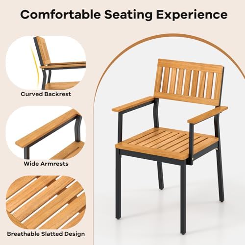 Tangkula 6 Pieces Outdoor Acacia Wood Dining Set, Patio Table and Chairs Set with Bench for 6-7 People, Outdoor Dining Furniture Set with 2" Umbrella Hole for Garden, Backyard and Poolside - Image 7
