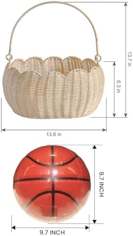 Scalloped Round Basket with Handle, Super Sturdy Wicker Storage Baskets, Hand Woven Basket for Shelves,Natural Baskets for Organizing (White Rattan 12.6"*9"*6.1") - Image 2