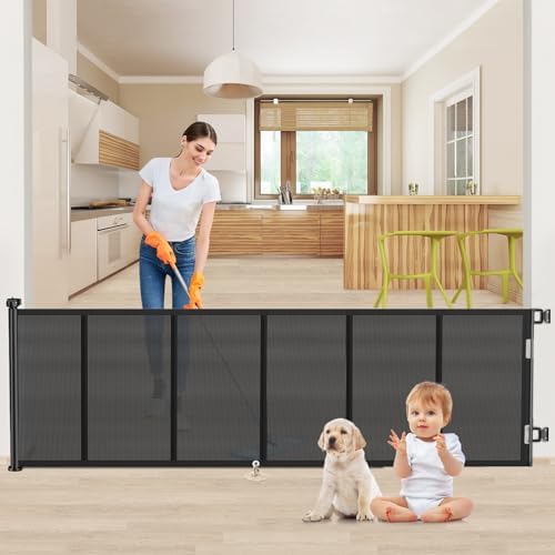 EZIGO 120 Inch Retractable Baby Gates Extra Wide Reinforced Baby Dog Gate by EZIGO