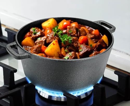 TLGREEN Cast Iron Dutch Oven 5.1QT Pot 1.9QT Skillet Lid Silicone Holders - Image 3