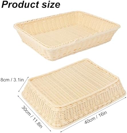 4 Pack 16 inch Poly Wicker Baskets, Rectangle Poly Wicker Break Baskets – Rustic, Durable & Easy-Cleaning for Home, Restaurant & Hotel Use - Image 2