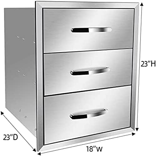 Outdoor Kitchen Flush Mount Triple Access BBQ Drawers, Stainless Steel With Handle for Outdoor Kitchens Or Patio Grill Station, 18Wx23Dx23H - Image 2