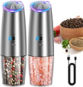 CIRCLE JOY Rechargeable Gravity Electric Salt and Pepper Grinder Set, Stainless Steels Salt and Pepper Mills with LED Light, No Battery Needed, Adjustable Coarseness, Washable 135ml Container, Silver by CIRCLEJOY