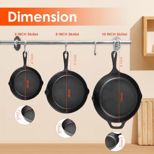 Suteck Cast Iron Skillets 3-Piece Set, 6", 8" & 10" Pre-Seasoned Pan Set - Image 2