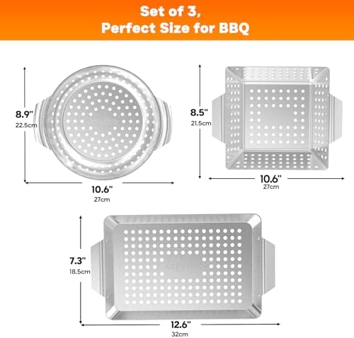onlyfire 3 Pack Stainless Steel Grill Baskets Set for Grill & Smokers - Image 2