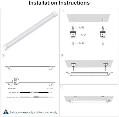 4 Packs 3FT LED Batten Light with 50cm Cable, Slim Ceiling Surface Mounted Light, 30W, 4000K, IP20, LED Ceiling Lamp for Garage, Shop, Hallway, Office, Market - Image 6