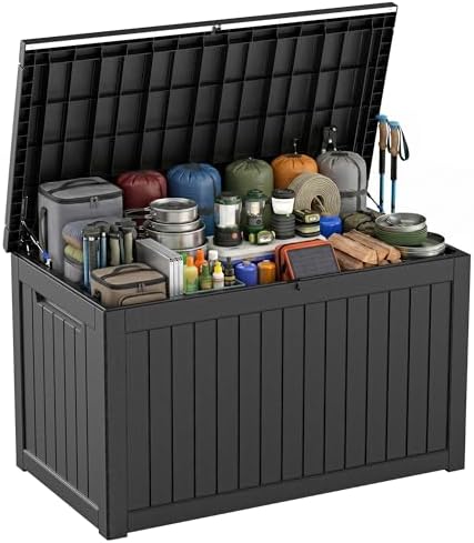 PatioZen 310 Gallon Deck Box Lockable Waterproof UV Resistant Black by OutdoorLivingPerfected
