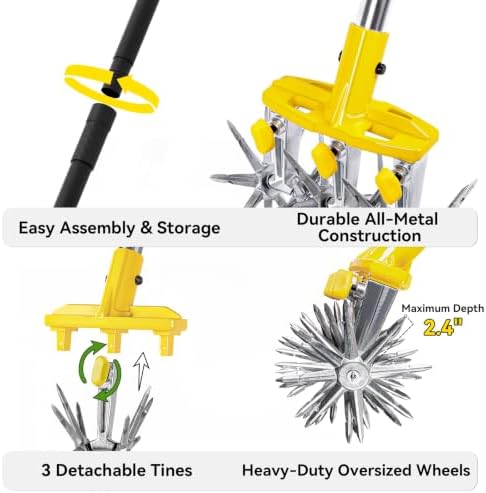 Rotary Cultivator Garden Tool with Extra-Large Tines, 74-Inch Long Handle Manual Tiller Cultivator, Heavy-Duty Rotary Hand Tiller for Soil Mixing, Reseeding Grass, Gardening, Lawn Care - Image 6