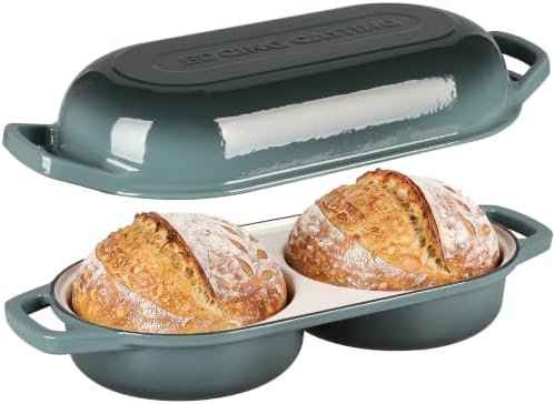 EDGING CASTING Enameled Cast Iron Double Bread Dutch Oven, Slateblue by EDGINGCOOKWARE