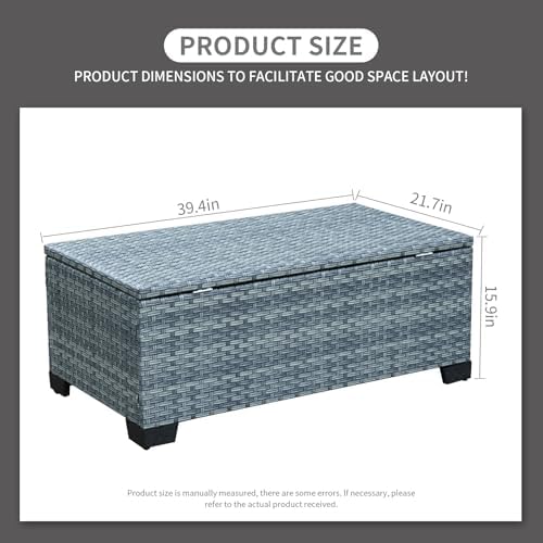 Outdoor Storage Table Wicker Patio Coffee Table All-Weather Rattan Side Table with Waterproof Cover, Grey - Image 3