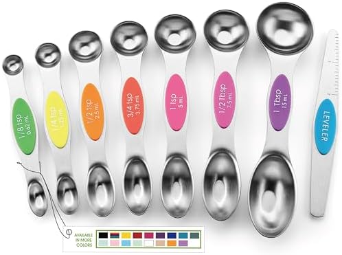 Spring Chef Stainless Steel Magnetic Measuring Spoons Set of 8, Neon by SpringChef