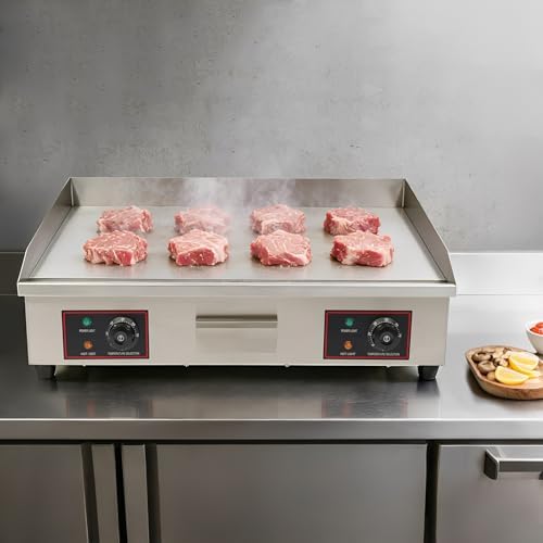 Commercial Electric Countertop Griddle,110V 3000W Flat Top Grill with Adjustable Thermostat 122°F-572°F,Stainless Steel Non-Stick Restaurant Grill for Home Restaurant - Image 5