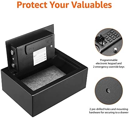 Amazon Basics Small Slim Desk Drawer Security Safe with Programmable Electronic Keypad, Secure Quick Access, 0.1 Cubic Feet, Black, 11.8"W x 8.6"D x 4.4"H - Image 2