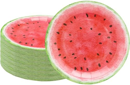 50Pcs Watermelon Party Supplies Watermelon Paper Plates,7"Sweet Watermelon Dessert Plates Summer Fruit Plates for Watermelon Themed Baby Shower Summer Fruit Watermelon Birthday Party Decor (Pink) by HSPAIDYP