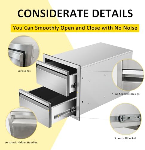 Outdoor Kitchen Drawers 14" W x 15"H x 23"D Double BBQ Drawers Stainless Steel Built-in Drawer for Outdoor Kitchen Island, Patio Grill Station - Image 4