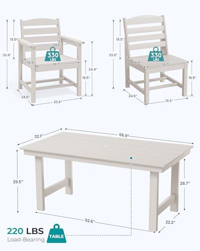 SERWALL Armless Outdoor Dining Set, Patio Dining Set for 6, White - Image 2