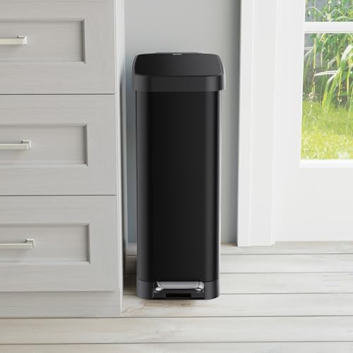 Glad Slim Trash Can with Clorox Odor Protection - Narrow Kitchen Garbage Bin with Soft Close Lid, Step On Foot Pedal and Waste Bag Roll Holder, Black, 12 Gallon/45 Liter - Image 5