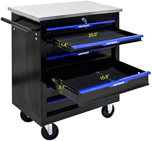 7-Drawer Heavy-Duty Rolling Steel Tool Cart with Handle&Wheels, Metal Storage Organizer Cabinet, Tool Chest for Efficient Tool Storage in Garage, Warehouse, Workshop, Repair Shop, Blue - Image 4