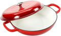 3.8 Quart Enameled Cast Iron Braiser Pan with Lid, Shallow Dutch Oven, Red by COOKWINCastIron