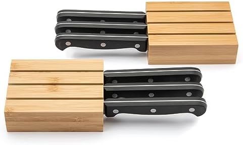 Purawood Premium Bamboo Knife Block Inserts, 2 Pack, Compatible with Expandable Drawer Organizer & Utensil Organizer, Cutlery Tray with Dividers for Kitchen Utensils & Flatware (Natural) by PURAWOOD