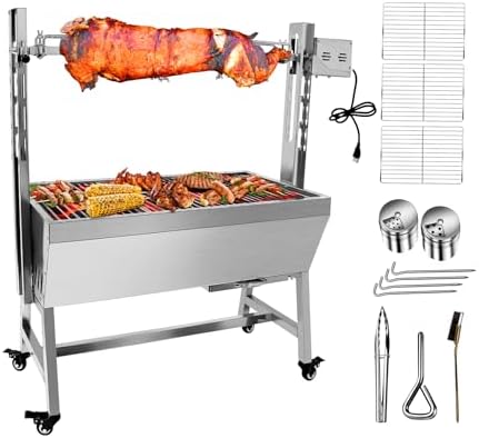 37" Electric Rotisserie Grill, Pig Lamb Spit Roaster Stand Rotisserie 132 Lbs Capacity With Adjustable Height, BBQ Charcoal Rotisserie Grill Kit Stainless Steel For Outdoor Party Camping - Image 2