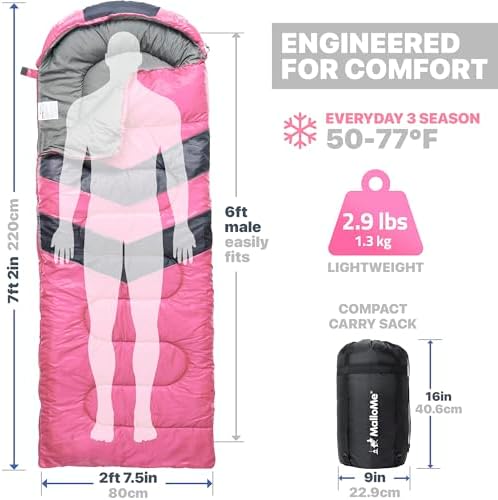MalloMe Sleeping Bags for Adults Cold Weather & Warm - Backpacking Camping Sleeping Bag for Kids 10-12, Girls, Boys - Lightweight Compact Camping Essentials Gear Accessories Hiking Sleep Must Haves - Image 3