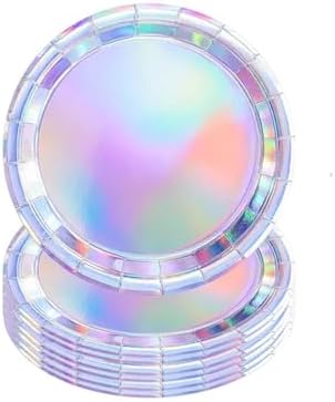 MaitianGuyou 7 Inch 40 Count Iridescent Holographic Paper Plates, Disposable Shiny Rainbow Dessert Plates for Birthday, Bridal Shower, Bachelorette, Wedding & Disco Party Table Decor by MaitianGuyou