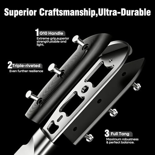 PAUDIN Carving Knife Set, 8 inch German High Carbon Stainless Steel Meat Slicing Knife with 7 inch Turkey Fork, Ergonomic Full Tang G10 Handle, Dishwasher Safe,BBQ Brisket Slicer,Cooking Gifts for Men - Image 4
