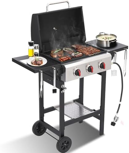 3-Burner Propane Gas Grill with Cast Iron Grate - 30000 BTU Output & Easy-Clean Grease Management for Perfect BBQs (3-Burner) by COOKIT