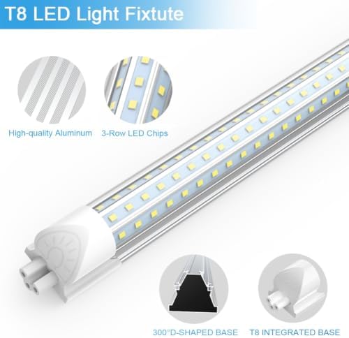 SHOPLED (12-Pack) 8FT LED Shop Light, 90W 11700LM 6000K, Linkable D-Shape - Image 2