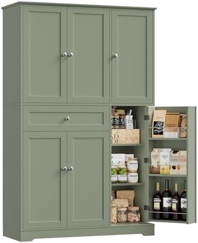 HOSTACK 68" Tall Kitchen Pantry Storage Cabinet with Doors & Shelves, Green by HOSTACK