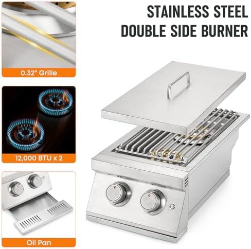 Hygrill 24,000BTU Liquid Propane Double Side Burner, Built In Burners - Image 4