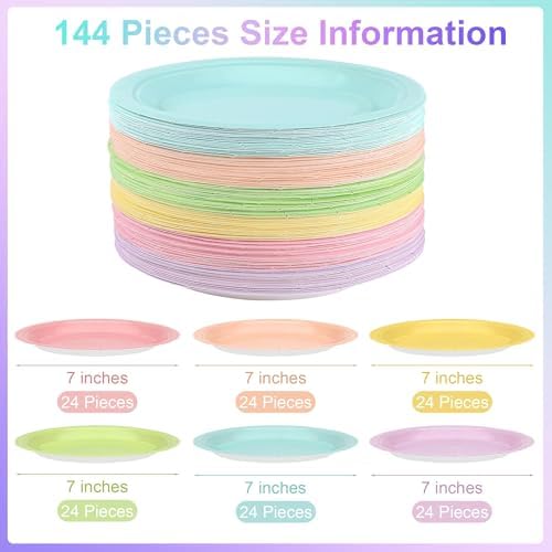 Breroa 144 Pcs Pastel Paper Plates 7 Inch Bulk Pastel Plates Disposable - Image 2
