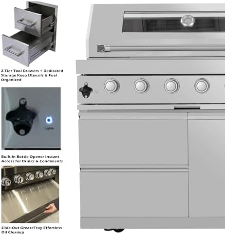 Outdoor Kitchen Island, 82 Inch 85000 BTU Gas Grill Combination With Refrigerator and Sink, Outdoor Stainless Steel Barbecue Bar,Natural Gas Barbecue Grill for Patios, Gardens, Parties - Image 5