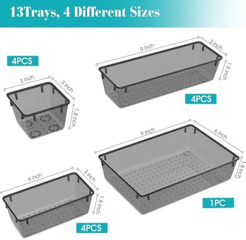 13 PCS Plastic Drawer Organizers Set, 4 Size Desk Drawer Organizer Trays - Image 2