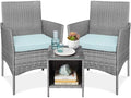 Best Choice Products 3-Piece Outdoor Wicker Conversation Bistro Set, Space Saving Patio Furniture for Garden w/Side Table - Gray/Pastel Blue by BestChoiceProducts
