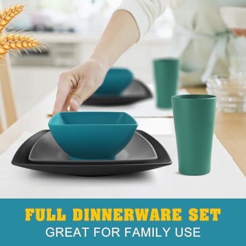 Teivio 48-piece Plates and Bowls Sets, Square Kitchen Dishes Set for 12 - Image 6