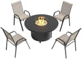 5 Pieces Outdoor Patio Furniture Set with 48" 55000 BTU Round Propane Fire Pit Table,Patio Dining Set Outdoor Conversation Sets 4 Teslin Chairs for Deck,Backyard and Garden by RTDTD