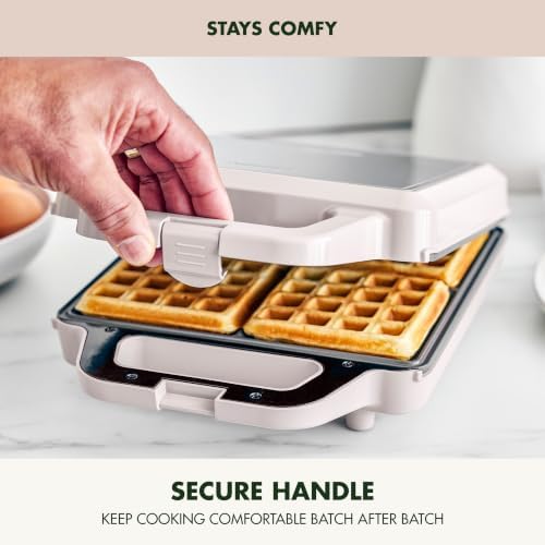 GreenPan Advanced Waffle Maker, 4-Square Belgian & Classic Waffle Maker, PFAS-Free Ceramic Nonstick, Cool-Touch Handle, Overheat Protection, Easy Clean, Clay - Image 5