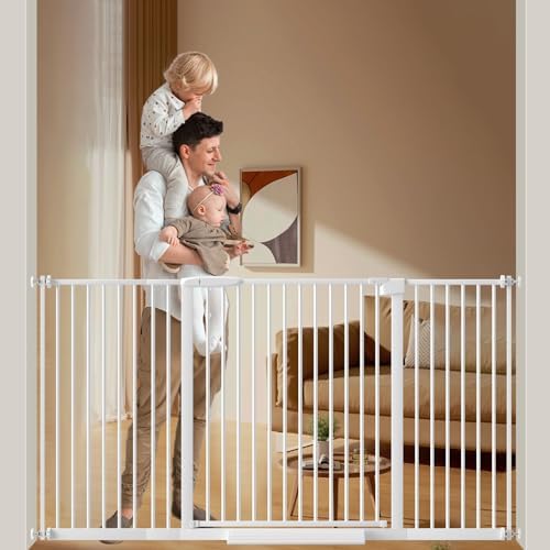 DEARBB Extra Wide Baby Gate Ultra Narrow Spacing 30.11-77.36" Pressure Mounted Double Lock Swing Auto Close Walk Through Metal Safety Pet Gate for Stairs and House Doorway Kitchen by DEARBB