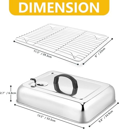 2Pcs Basting Cover & Wire Rack, Leonyo Cheese Melting Dome for Griddle, Griddle Accessories with Rectangular Steam Dome Lids, 11"x 9" Cookies Cooling Rack for Oven Baking, Outdoor BBQ Flat Top Grill - Image 2
