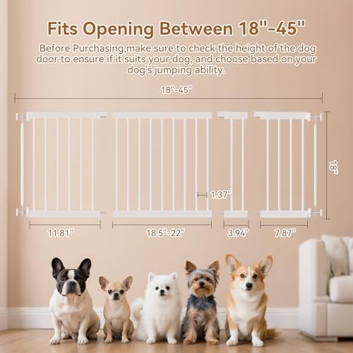 Short Dog Gate,18"-45" Adjustable Extra Wide Metal Short Dog Gate to Step Over, 18" Tall Small Pet Gate with 3 Extension Kits - Image 2
