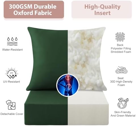 Outdoor Deep Seat Cushion Set, 24x24 Inch, Forest Green, Set of 1 - Image 4
