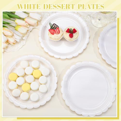 NatNarr 30 Pcs White Scalloped Plates, 9" White Dinner Dessert Paper Plates - Image 4