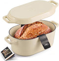 Kook Oval Dutch Oven, for Bread Baking, Sourdough Loaf Pan, Dual Handles, Enameled Cast Iron, with Sling, Dishwasher Safe, 3.4 Qt, Ivory by Kook