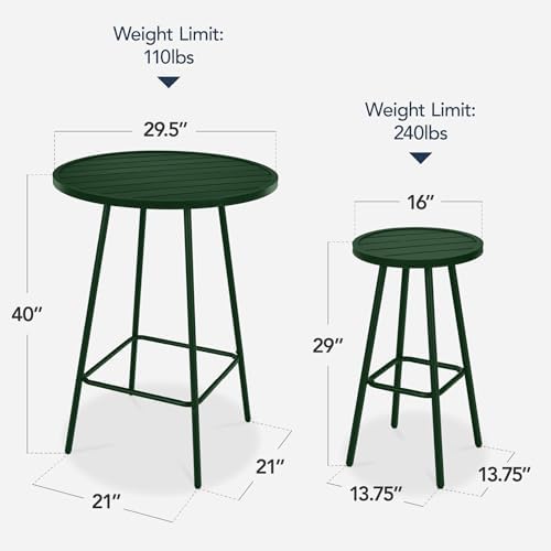 Best Choice Products 3-Piece Patio Dining Set, Bar Height, Outdoor Bistro Set, Outdoor Round Bar Table w/ 2 Bar Stools, Steel - Dark Green - Image 2