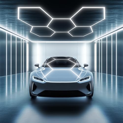 PARMIDA Hexagon LED Garage Lights, Ultra Bright 250W, 25000LM, ETL/FCC, Honeycomb Modern Ceiling Lighting System for Car Detailing Garage, Workshop, Gym, Shop, Basement (25 Pack, 5 Grids - 6000K) by Parmida