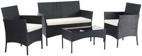DUMOS 4-Piece Patio Furniture Set Outdoor Wicker Conversation, Black by DUMOS