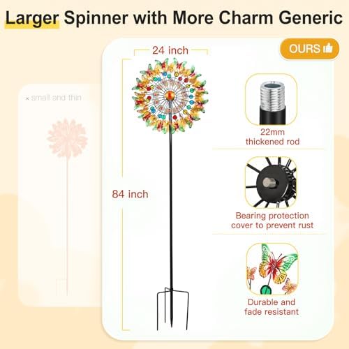 Lairander Butterfly Outdoor Wind Spinners, 84'' Large Garden Wind Spinner, Metal Yard Art Wind Sculptures & Spinners, Garden Decor for Outside Yard Ornaments Clearance Gift for Family - Image 3