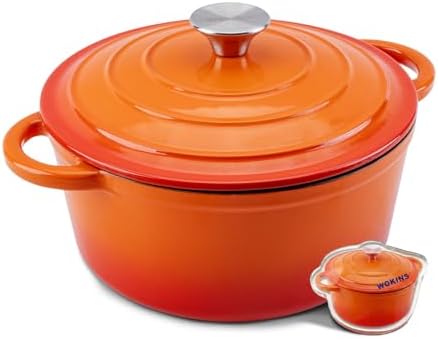 Enameled Cast Iron Round Dutch Oven -4QT Pot With Lid,Orange by WOKINS
